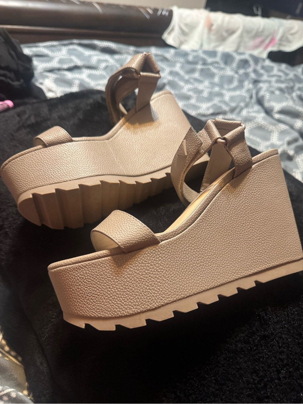 GUESS Taupe Textured Ankle-Strap Sandals